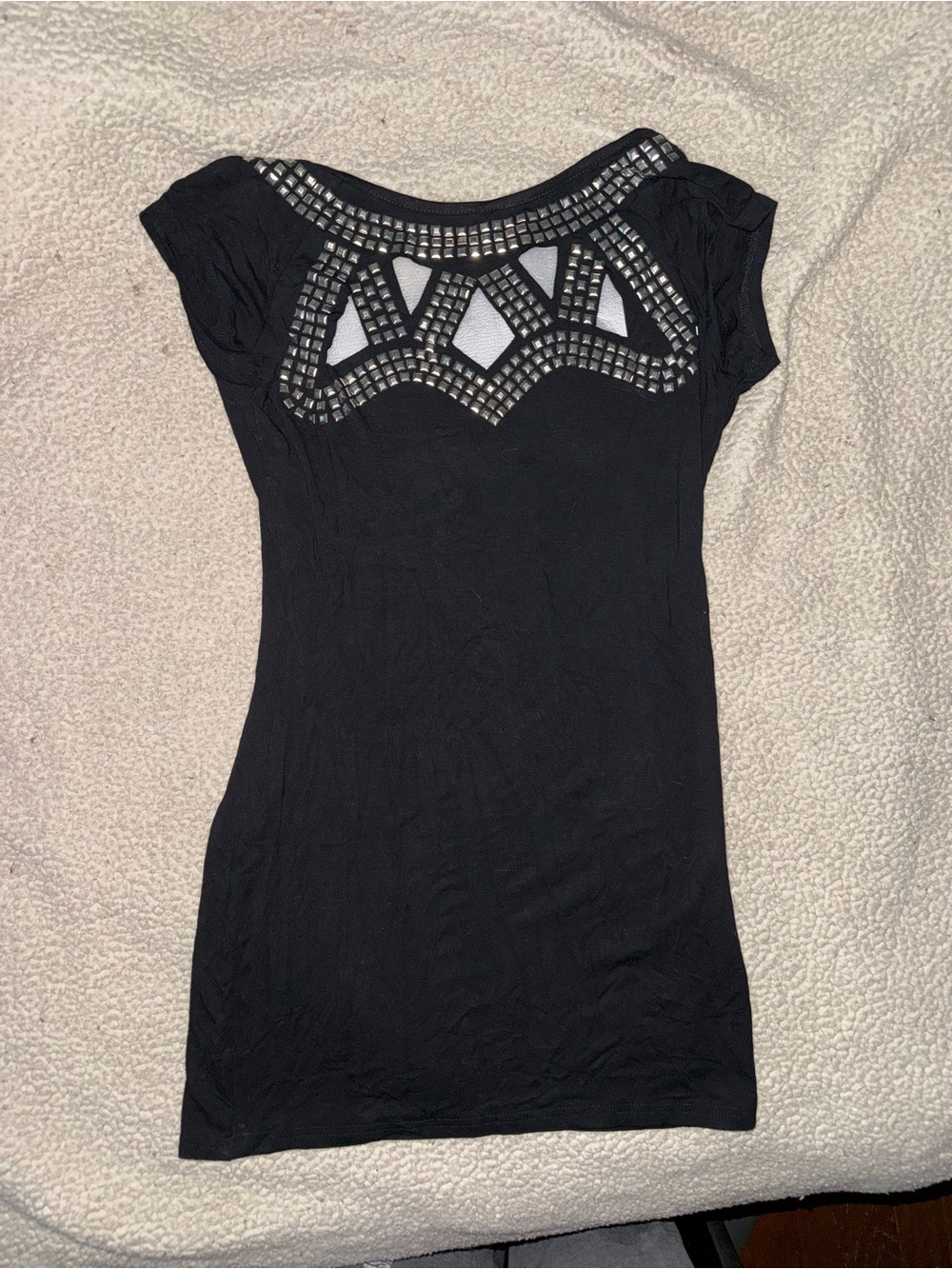 Audrey Ann Black Studded Cutout Cap-Sleeve Tunic